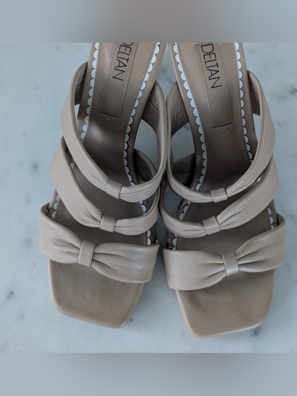 Deltan Women's Tan Bow-Front Slide Mules